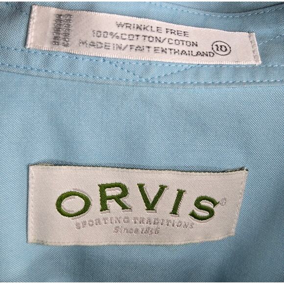 ORVIS Light Blue Wrinkle Free Button-Up 3/4 Sleeve Shirt Size 10 - Picture 5 of 8
